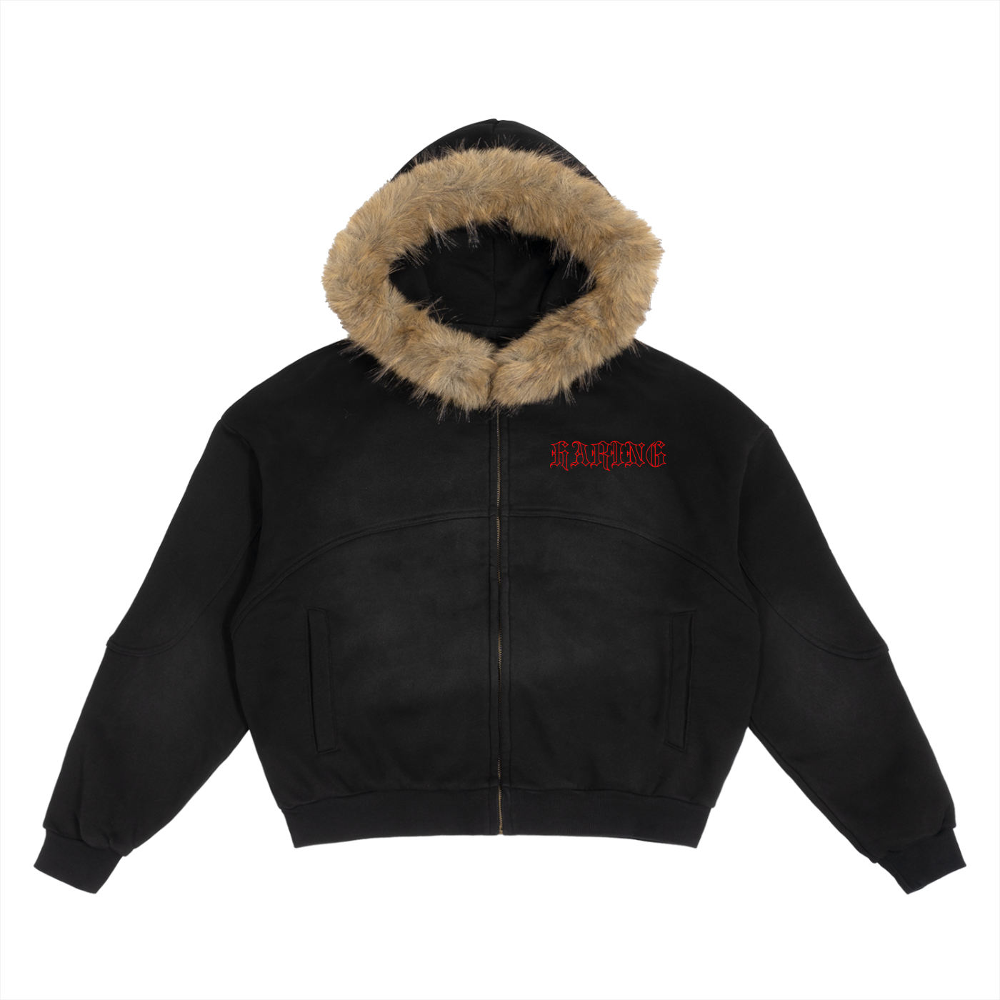 Sun Fade Boxy Detachable Fur Hoodie (itscold)