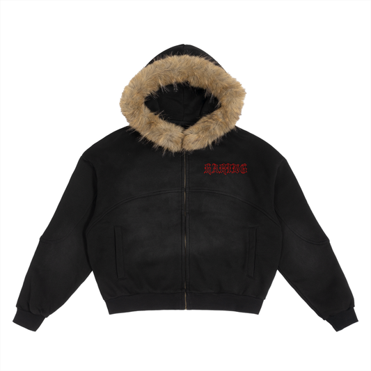 Sun Fade Boxy Detachable Fur Hoodie (itscold)