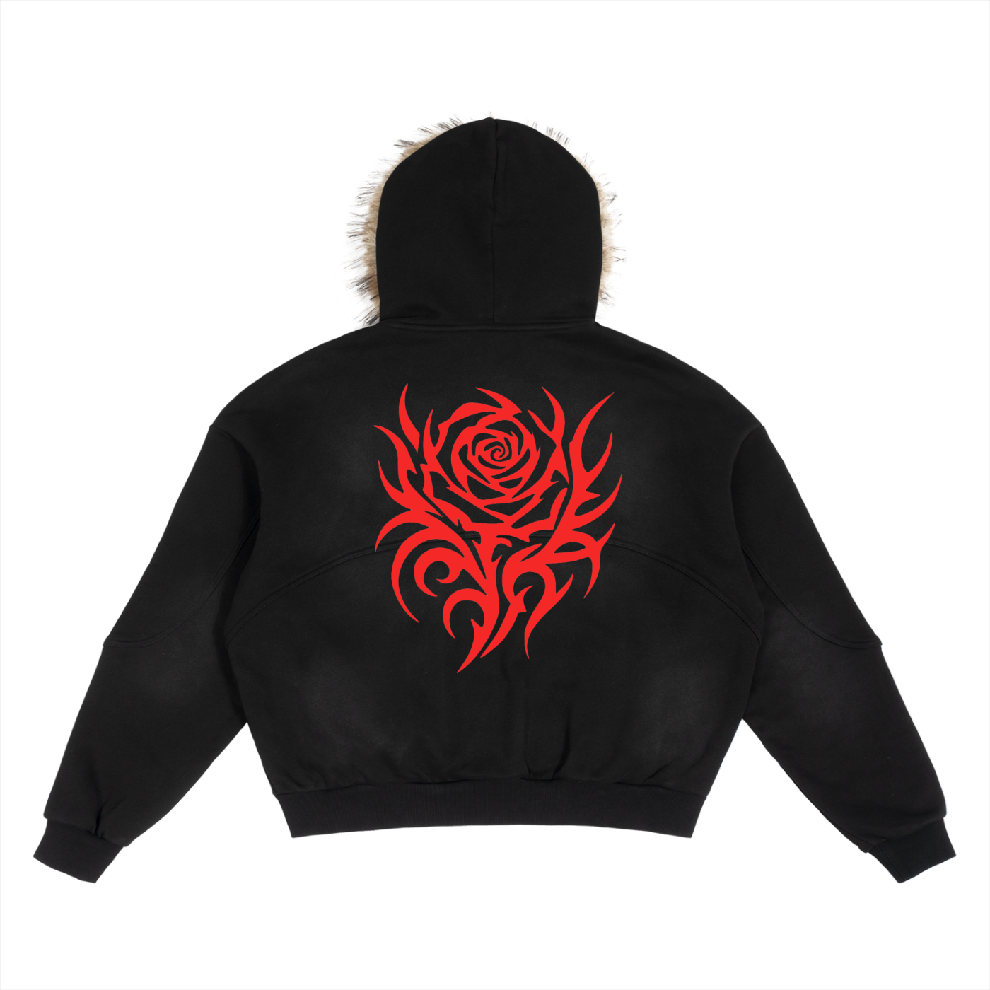 Sun Fade Boxy Detachable Fur Hoodie (itscold)