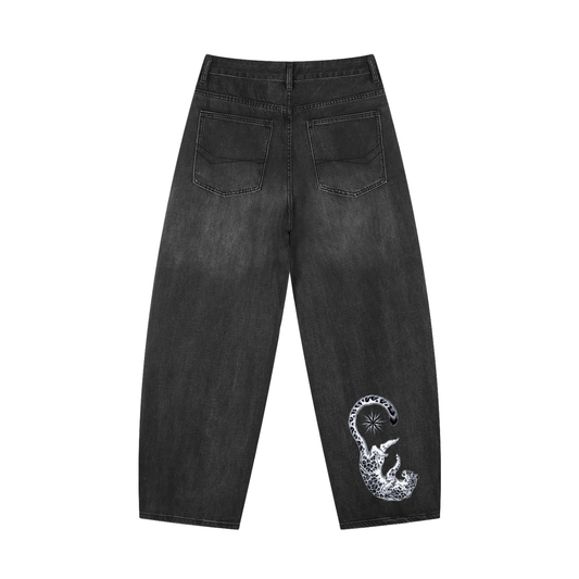 Men's Sunfade Vintage Wash Barrel Leg Jeans(1234)
