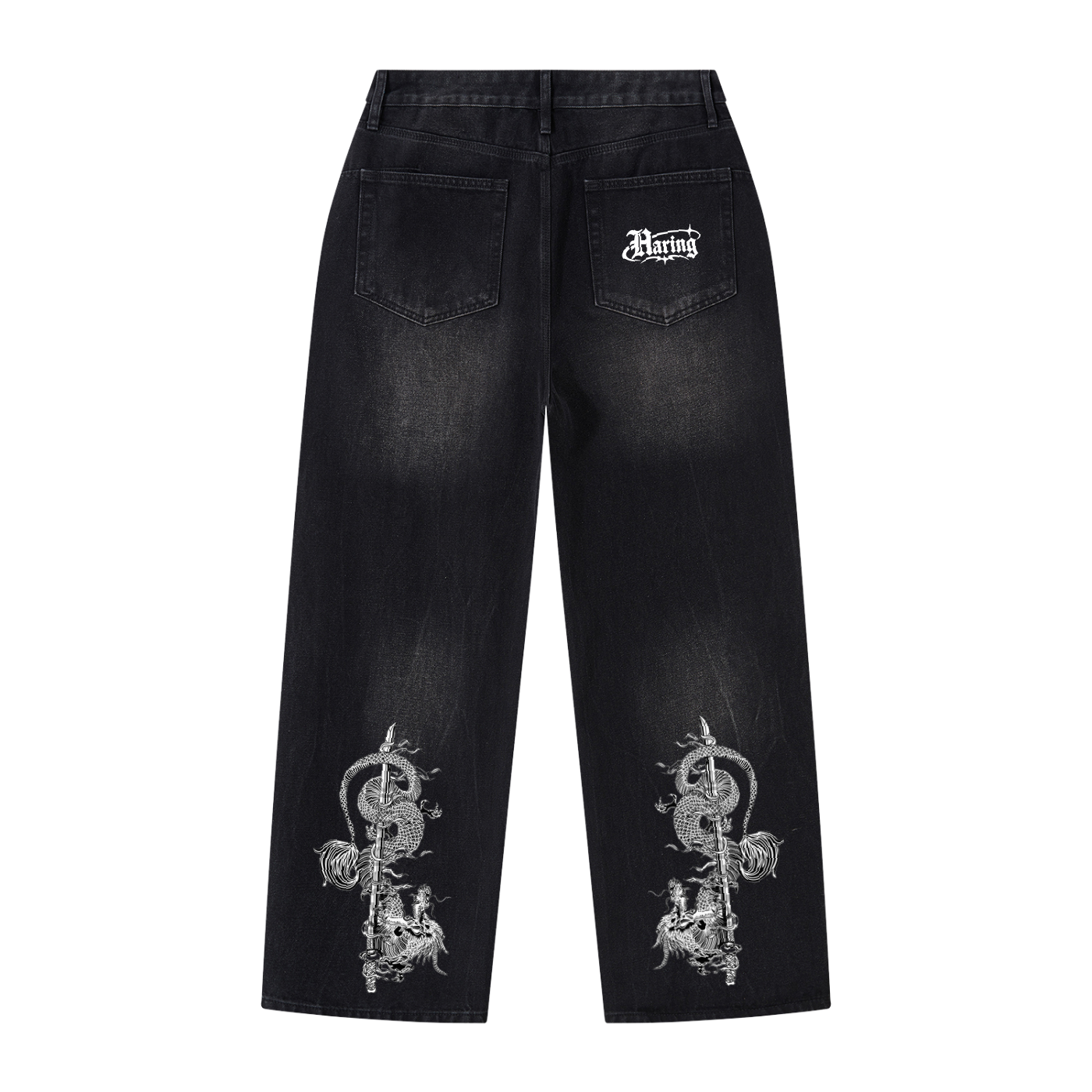 Men's Vintage Wash Wide Leg Jeans (dragonstwins)