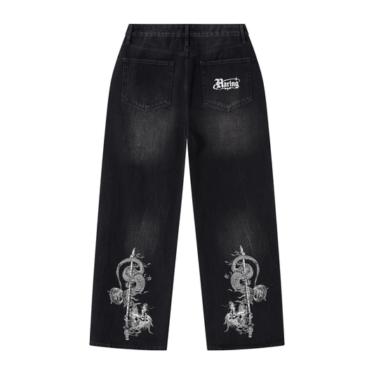 Men's Vintage Wash Wide Leg Jeans (dragonstwins)